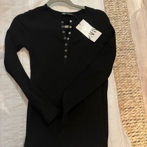 NWT Zara black ribbed bodycon midi dress